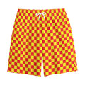 Red And Yellow Checkered Pattern Print Cotton Shorts