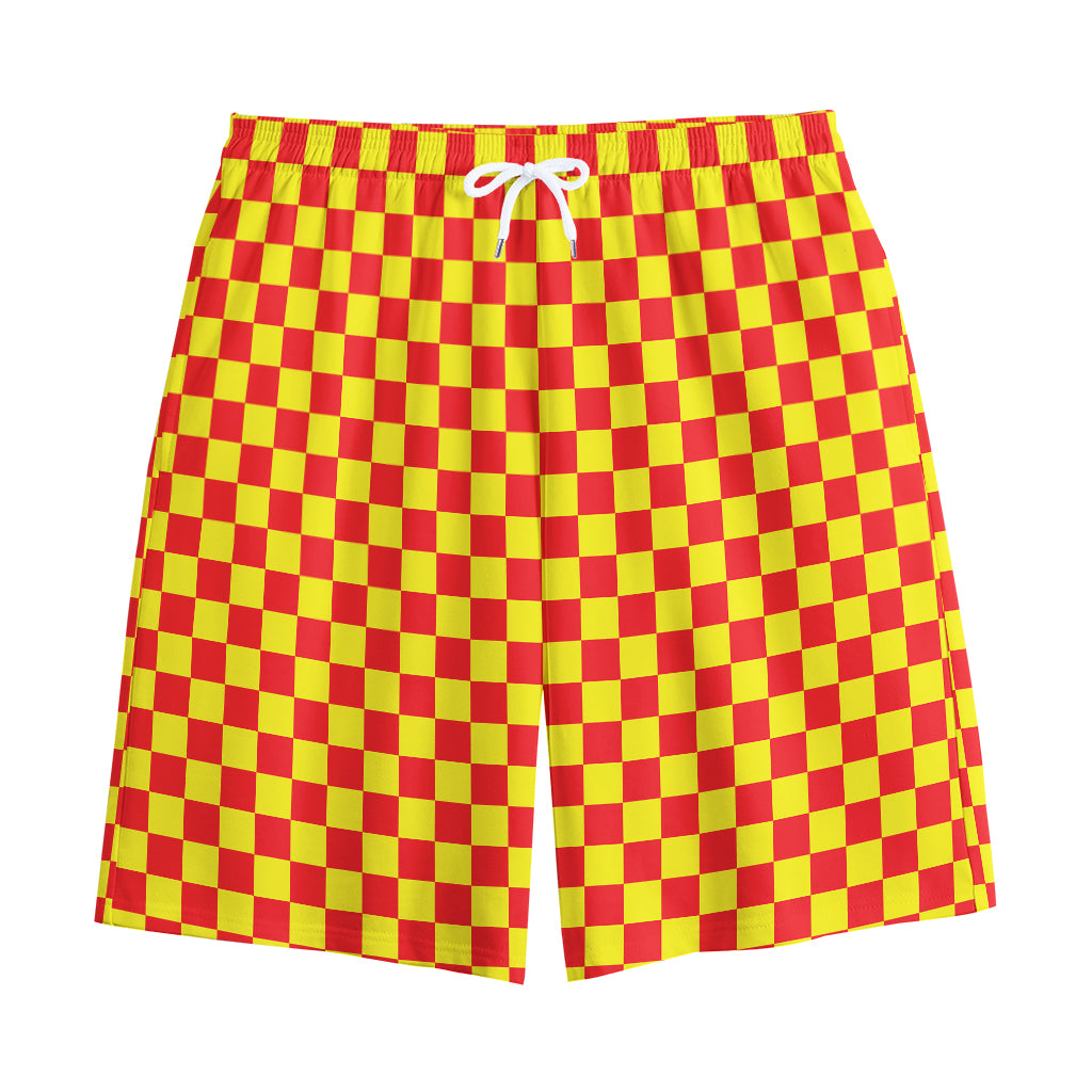 Red And Yellow Checkered Pattern Print Cotton Shorts