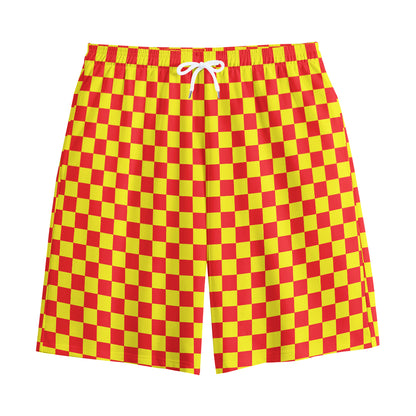 Red And Yellow Checkered Pattern Print Cotton Shorts