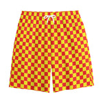 Red And Yellow Checkered Pattern Print Cotton Shorts