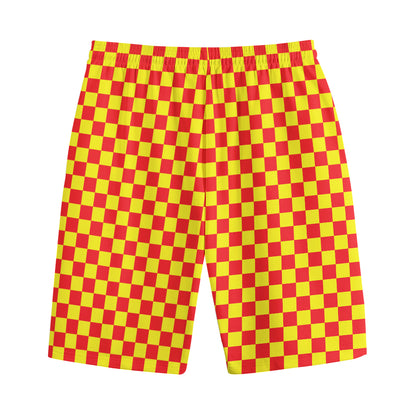 Red And Yellow Checkered Pattern Print Cotton Shorts