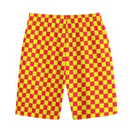 Red And Yellow Checkered Pattern Print Cotton Shorts