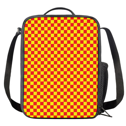 Red And Yellow Checkered Pattern Print Crossbody Lunch Bag