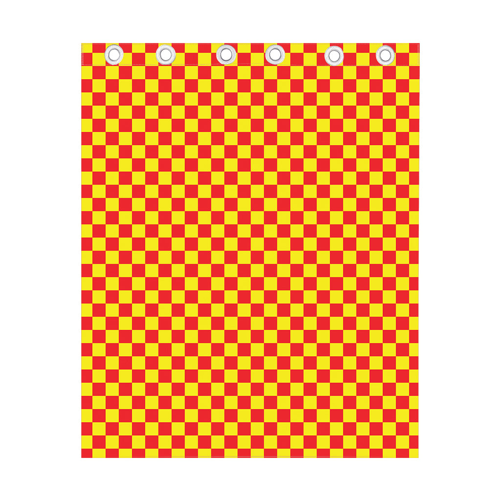 Red And Yellow Checkered Pattern Print Curtain