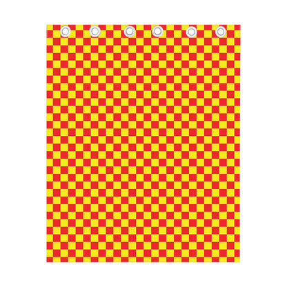 Red And Yellow Checkered Pattern Print Curtain