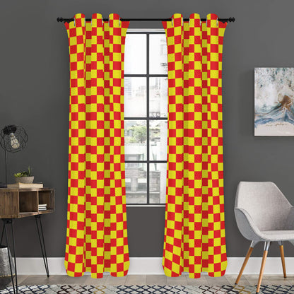 Red And Yellow Checkered Pattern Print Curtain