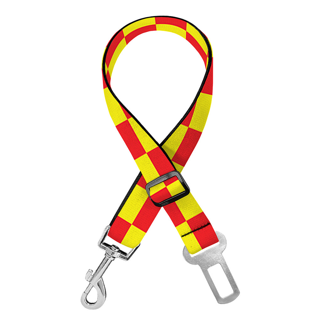 Red And Yellow Checkered Pattern Print Dog Seat Belt
