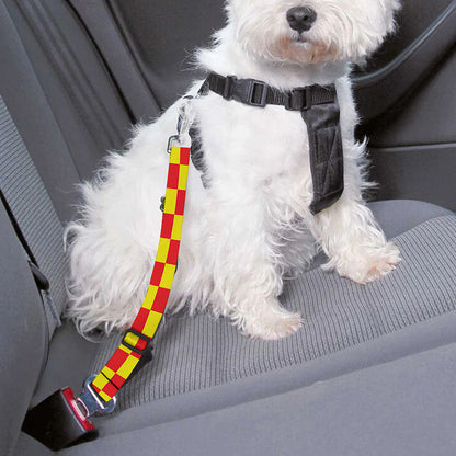 Red And Yellow Checkered Pattern Print Dog Seat Belt