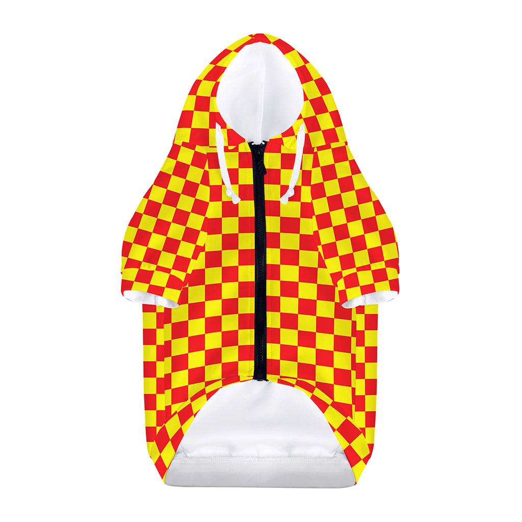 Red And Yellow Checkered Pattern Print Dog Zip Up Hoodie