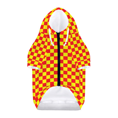 Red And Yellow Checkered Pattern Print Dog Zip Up Hoodie