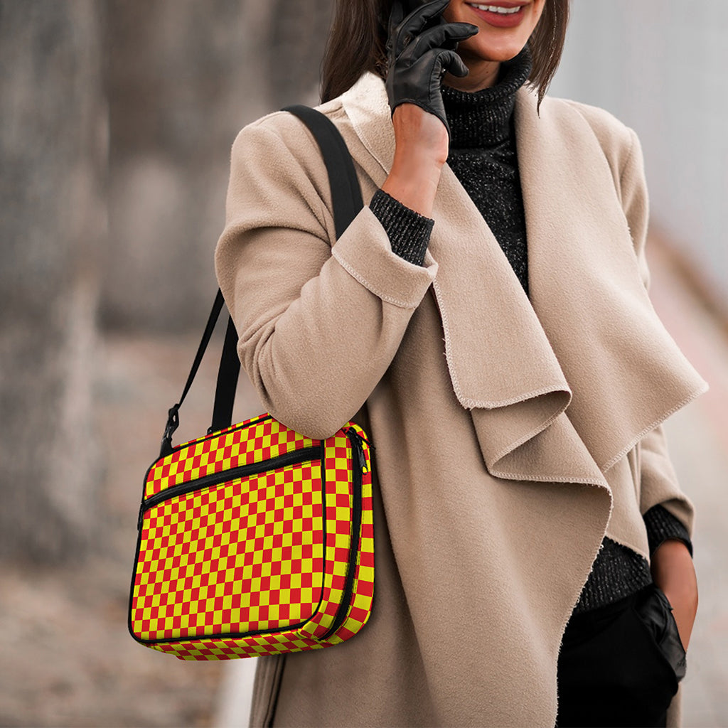 Red And Yellow Checkered Pattern Print Double Strap Bible Bag