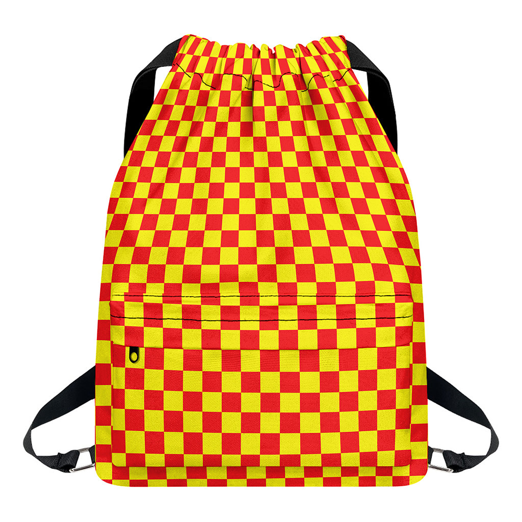 Red And Yellow Checkered Pattern Print Drawstring Backpack