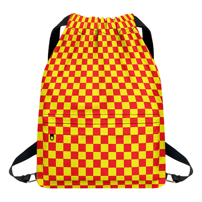 Red And Yellow Checkered Pattern Print Drawstring Backpack
