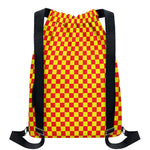 Red And Yellow Checkered Pattern Print Drawstring Backpack
