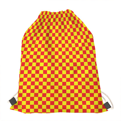 Red And Yellow Checkered Pattern Print Drawstring Bag