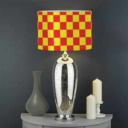 Red And Yellow Checkered Pattern Print Drum Lamp Shade
