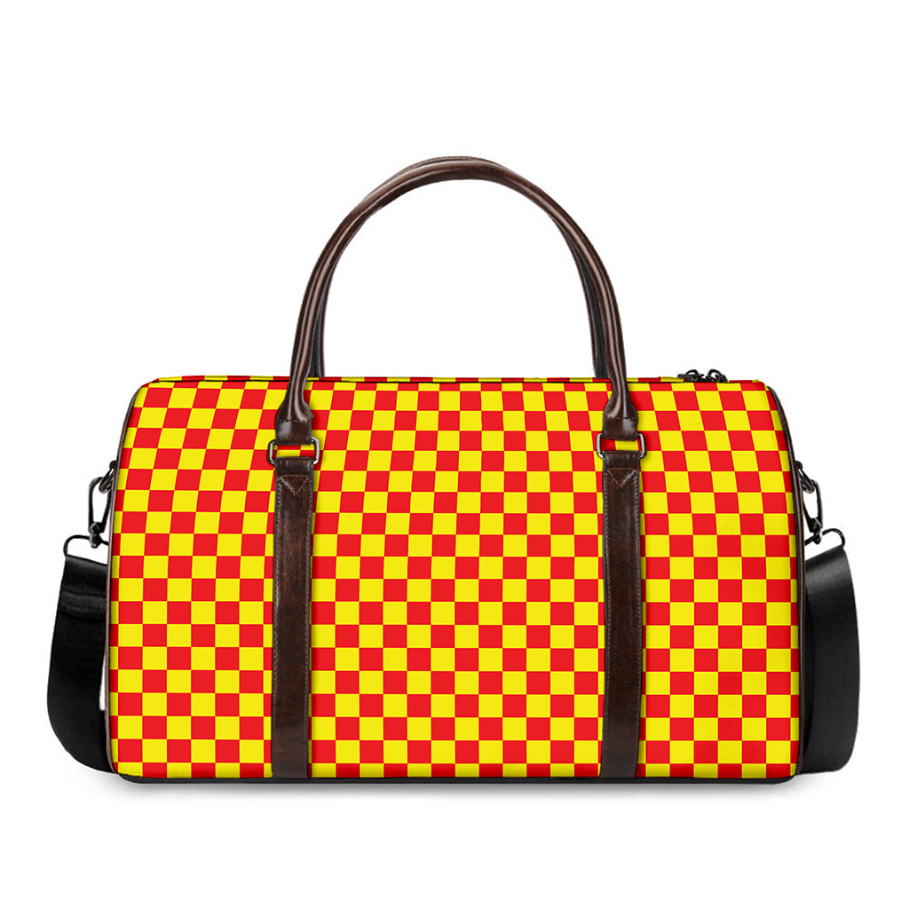 Red And Yellow Checkered Pattern Print Duffle Bag