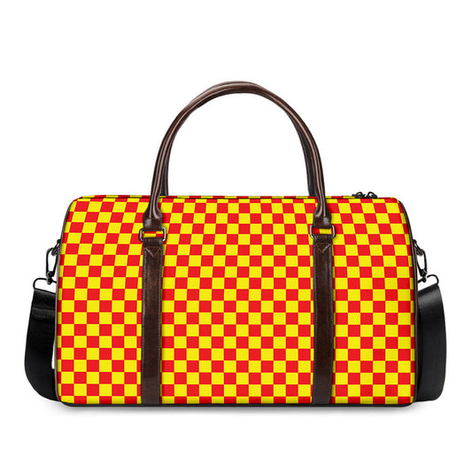 Red And Yellow Checkered Pattern Print Duffle Bag