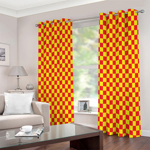 Red And Yellow Checkered Pattern Print Extra Wide Grommet Curtains