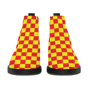 Red And Yellow Checkered Pattern Print Flat Ankle Boots