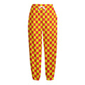 Red And Yellow Checkered Pattern Print Fleece Lined Knit Pants
