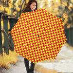 Red And Yellow Checkered Pattern Print Foldable Umbrella