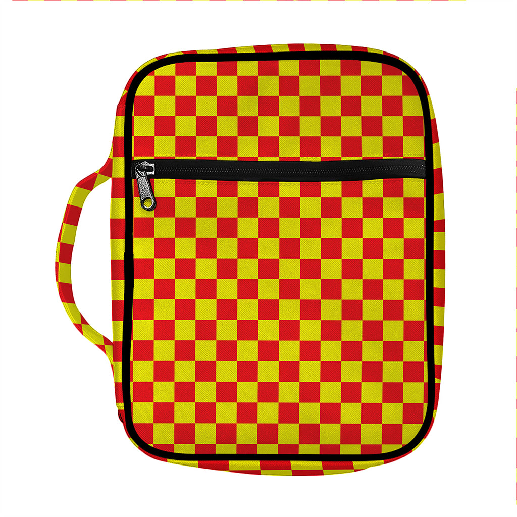 Red And Yellow Checkered Pattern Print Front Pocket Bible Bag