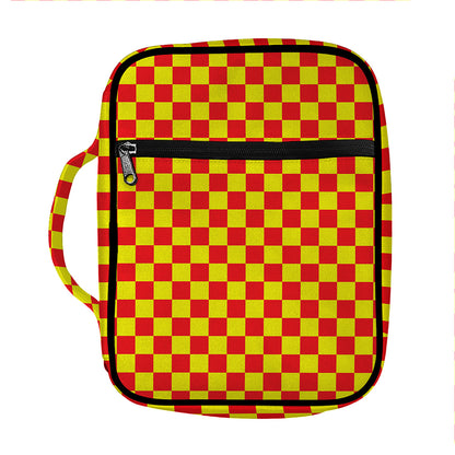 Red And Yellow Checkered Pattern Print Front Pocket Bible Bag