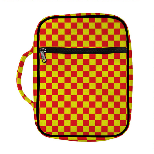 Red And Yellow Checkered Pattern Print Front Pocket Bible Bag