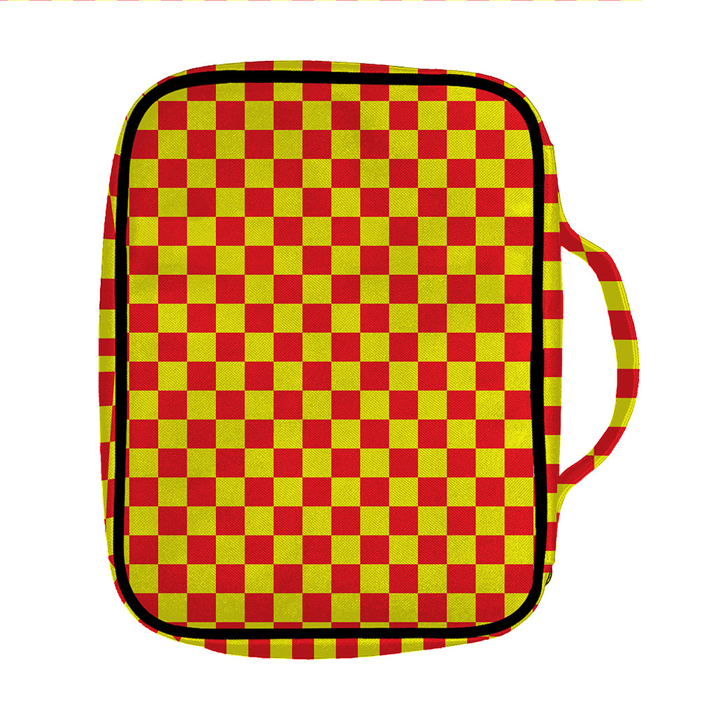 Red And Yellow Checkered Pattern Print Front Pocket Bible Bag