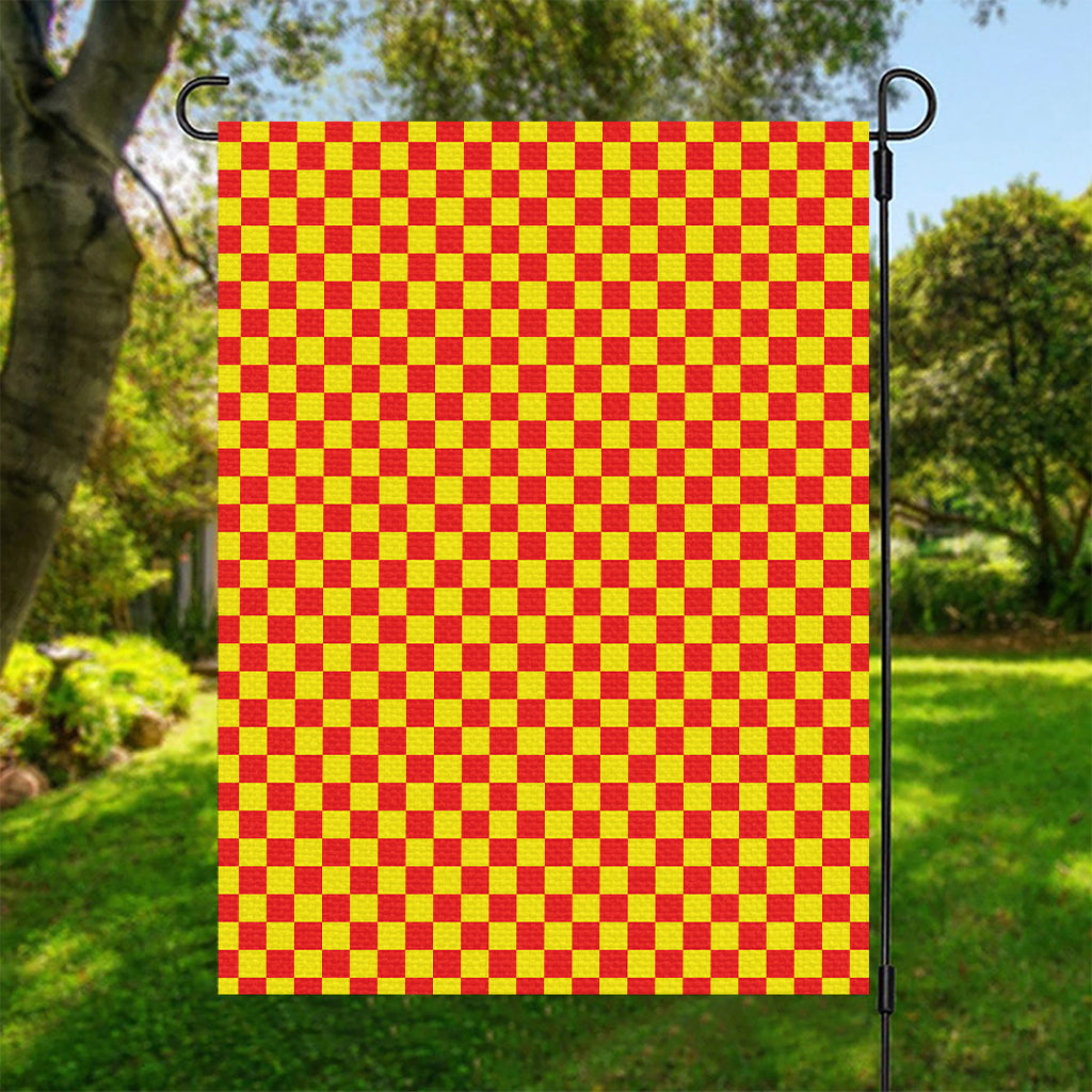 Red And Yellow Checkered Pattern Print Garden Flag