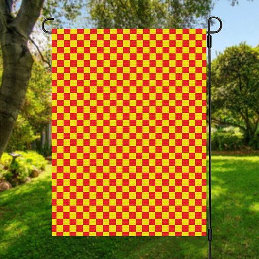 Red And Yellow Checkered Pattern Print Garden Flag