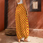 Red And Yellow Checkered Pattern Print Harem Pants