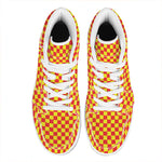 Red And Yellow Checkered Pattern Print High Top Leather Sneakers