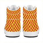 Red And Yellow Checkered Pattern Print High Top Leather Sneakers