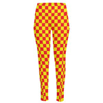 Red And Yellow Checkered Pattern Print High-Waisted Pocket Leggings