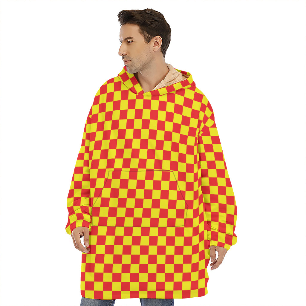 Red And Yellow Checkered Pattern Print Hoodie Blanket