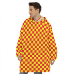 Red And Yellow Checkered Pattern Print Hoodie Blanket