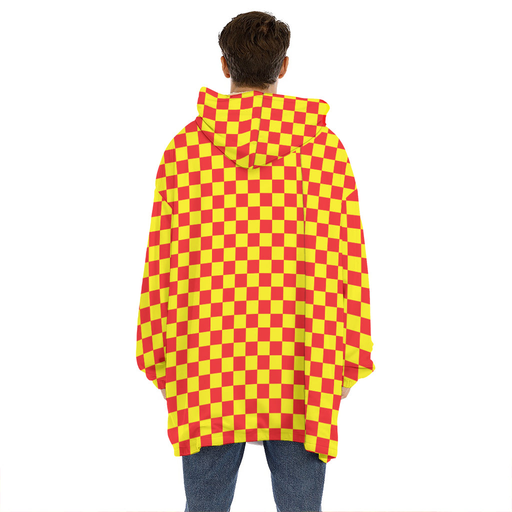Red And Yellow Checkered Pattern Print Hoodie Blanket