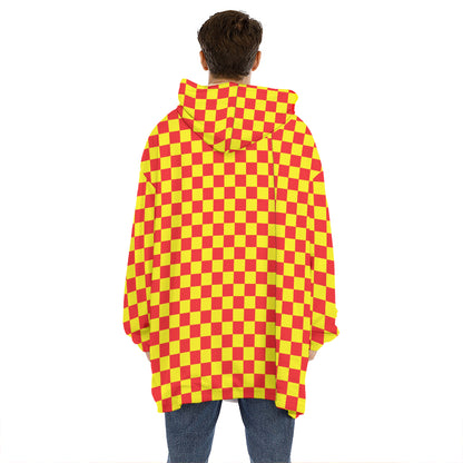 Red And Yellow Checkered Pattern Print Hoodie Blanket