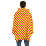 Red And Yellow Checkered Pattern Print Hoodie Blanket