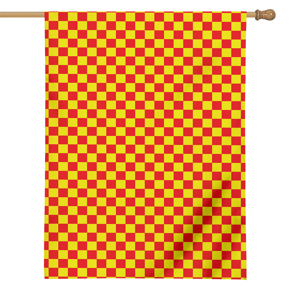 Red And Yellow Checkered Pattern Print House Flag