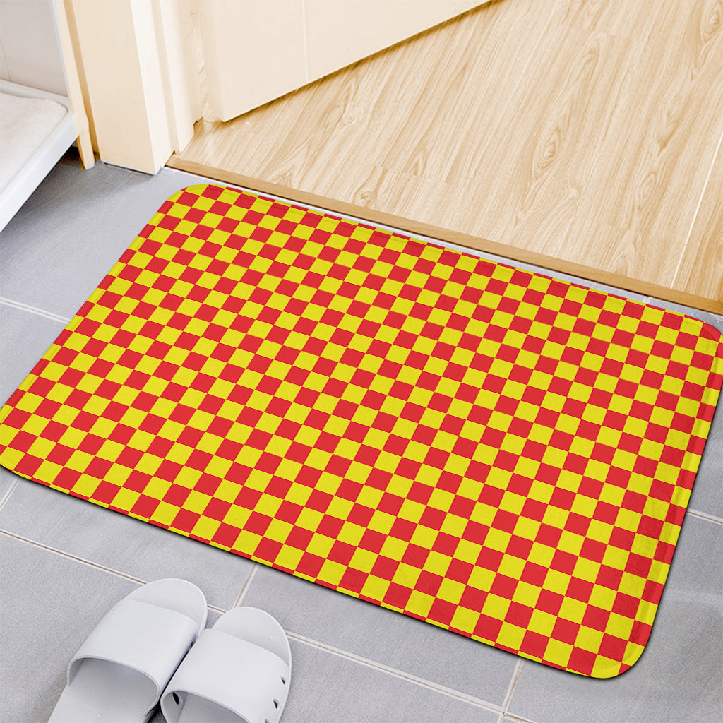 Red And Yellow Checkered Pattern Print Indoor Door Mat
