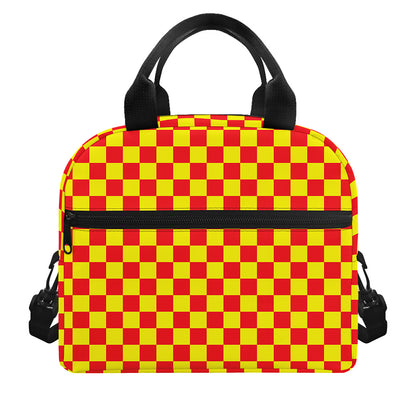 Red And Yellow Checkered Pattern Print Insulated Lunch Bag