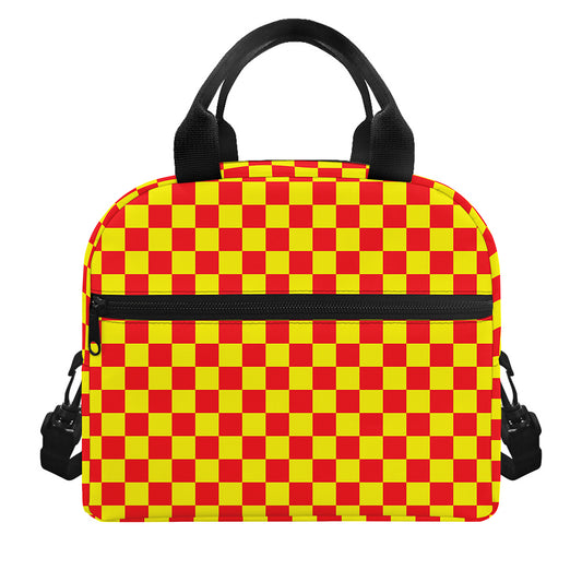 Red And Yellow Checkered Pattern Print Insulated Lunch Bag
