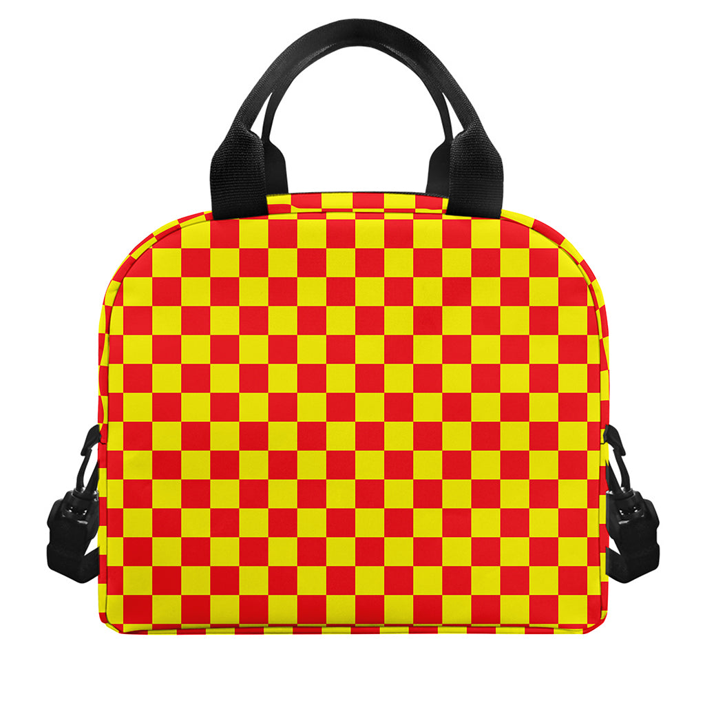 Red And Yellow Checkered Pattern Print Insulated Lunch Bag