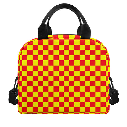 Red And Yellow Checkered Pattern Print Insulated Lunch Bag