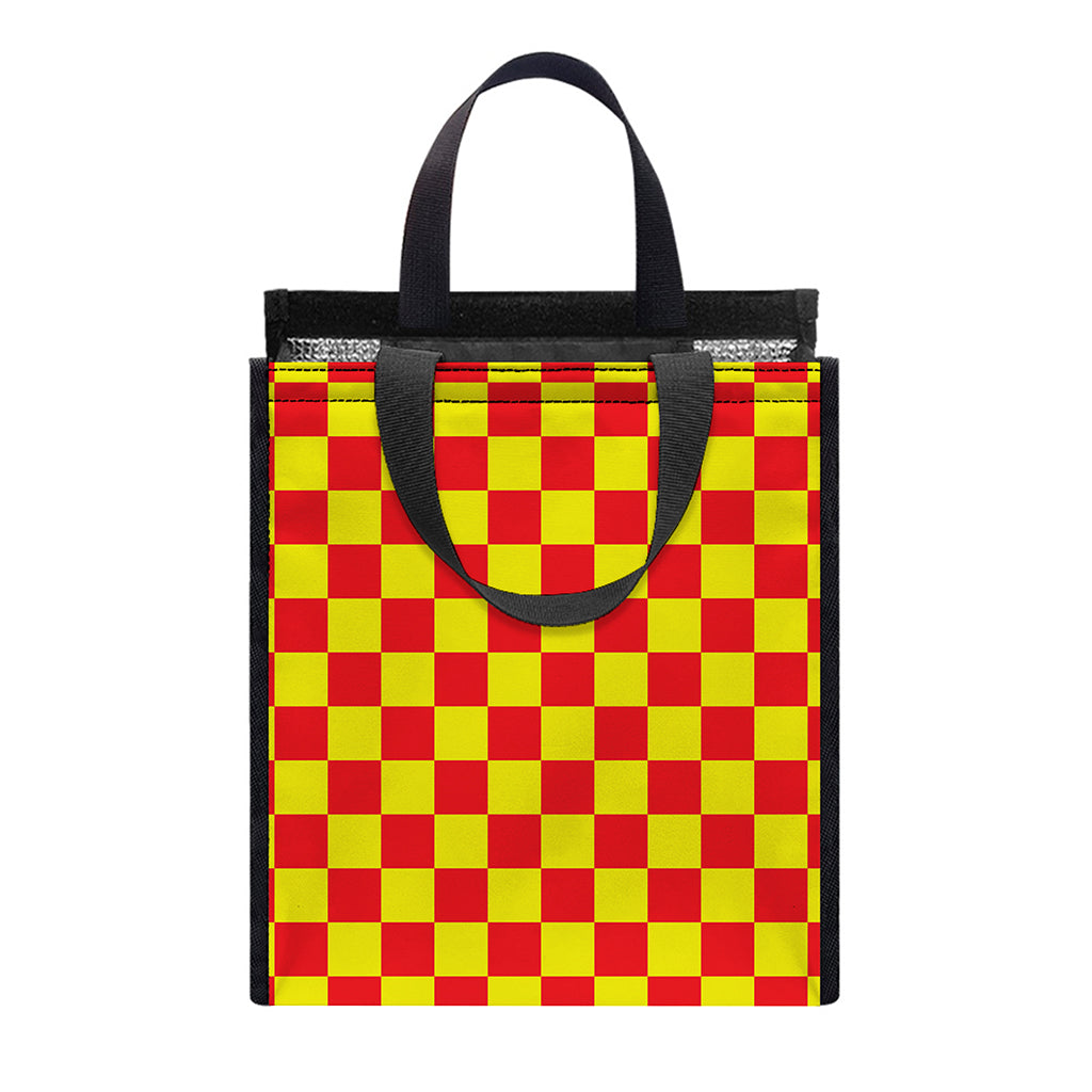 Red And Yellow Checkered Pattern Print Insulated Lunch Tote