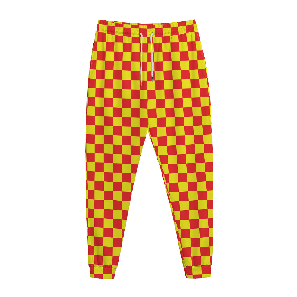 Red And Yellow Checkered Pattern Print Jogger Pants