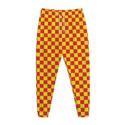 Red And Yellow Checkered Pattern Print Jogger Pants